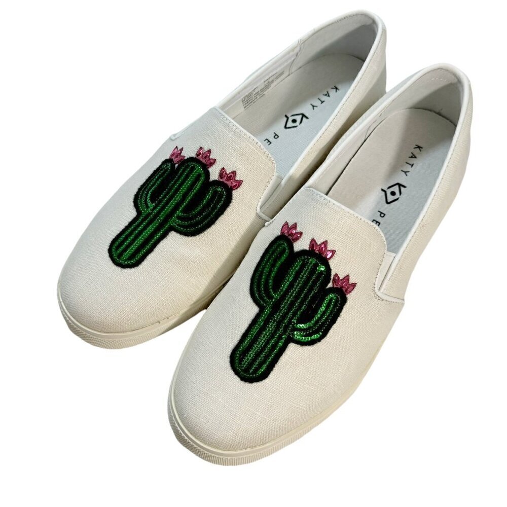 Katy Perry The Kerry Saguaro Cactus Slip-on  Sneaker Women's 7.5 M White‎ Canvas